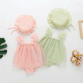 Baby Girl 1pcs Solid Color Heart Graphic Mesh Overlay Sleeveless Dress & Hat (Size/Age: 66cm (3-6M), Color: Pink)