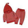 Baby 1pcs Striped Pattern Knitted Hoodie With Hat & Pants Warm Sets