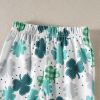 Baby Girl 1pcs 4-Leaves Cloverleaf Graphic, Long Sleeve Tops Combo, Cloverleaf Print Ruffle Hem Pants Sets