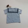 Baby 1pc Contrast Tape Lapel Tops & Shorts Navy Style College Sets