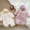 Baby Solid Color, Doll Neck, Mesh Patched Design Romper