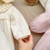 Baby Solid Color, Doll Neck, Mesh Patched Design Romper