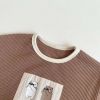 Baby Cartoon Print Pattern Waffle Fabric Design Long Sleeve Sets