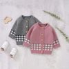 Baby Plaid Pattern Single Breasted Design Knitted Cardigan