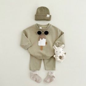 Two-piece Suit Boys and Girls Long Sleeve Trousers Suit Sportswear Autumn And Winter (Size/Age: 73cm (9-12M), Color: Matcha)
