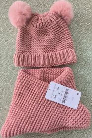 Ball Decorative Baby Knitted Wool Hat Knitted Scarf Two-piece Set (Option: pink-Large size)